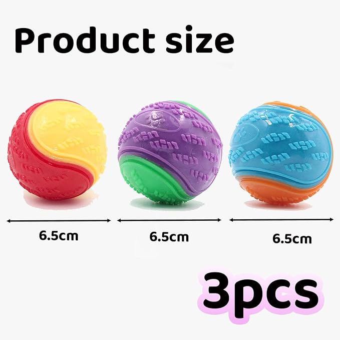 3Pcs Squeaky Dog Ball, Dog Toys Teeth Cleaning Puppy Chew Toys Pet Training Ball Dog Interactive Dog Ball, Ideal For Dogs Of Any Breed, Size or Age. Perfect Gift For Your Dog - Image 3