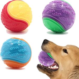 3Pcs Squeaky Dog Ball, Dog Toys Teeth Cleaning Puppy Chew Toys Pet Training Ball Dog Interactive Dog Ball, Ideal For Dogs Of Any Breed, Size or Age. Perfect Gift For Your Dog