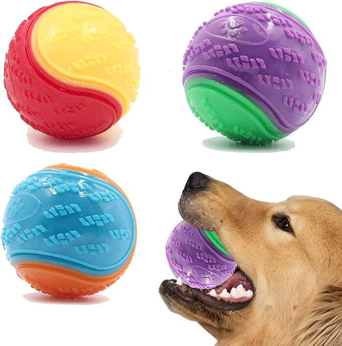 3Pcs Squeaky Dog Ball, Dog Toys Teeth Cleaning Puppy Chew Toys Pet Training Ball Dog Interactive Dog Ball, Ideal For Dogs Of Any Breed, Size or Age. Perfect Gift For Your Dog